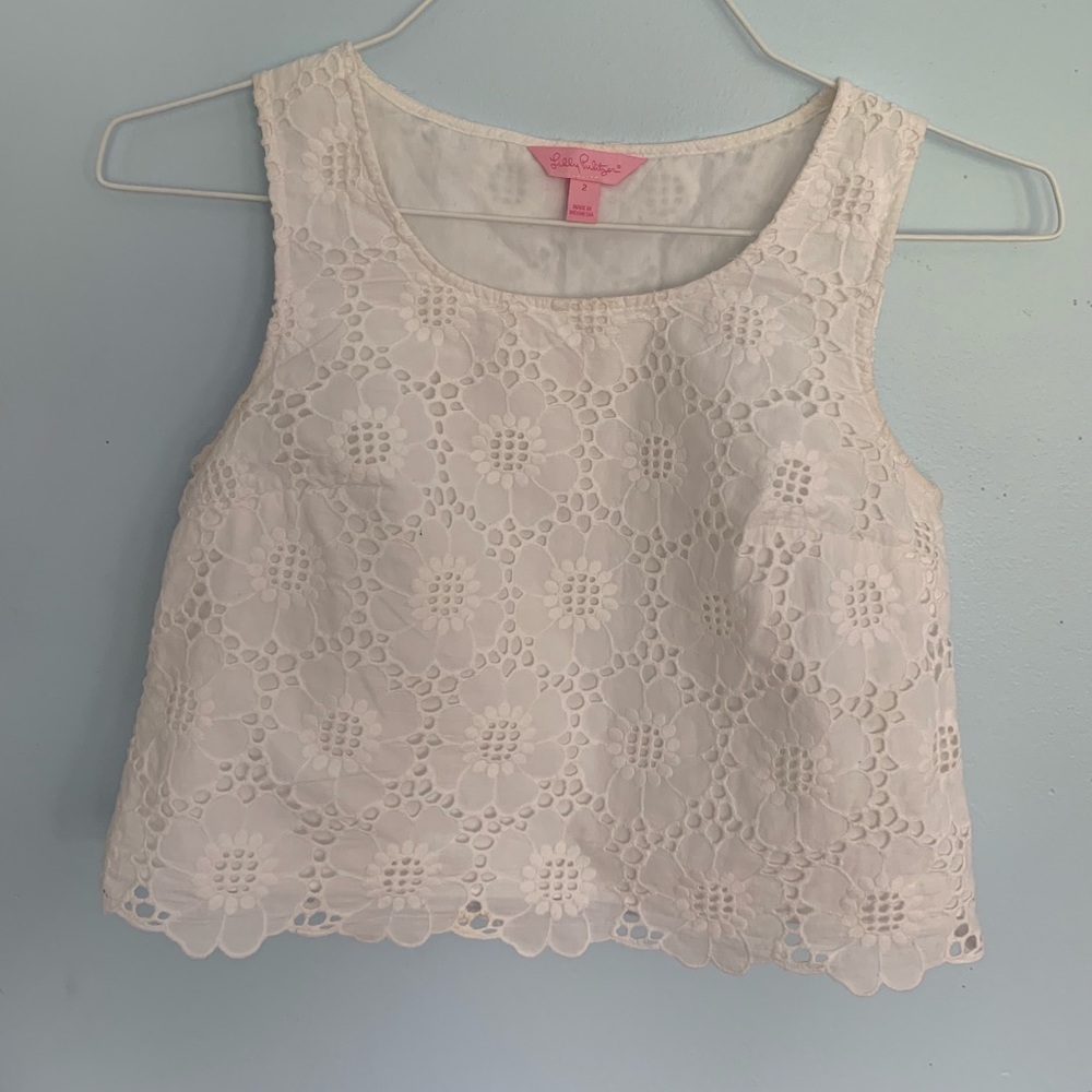 Lily Pulitzer Tate White Eyelet Crop Top